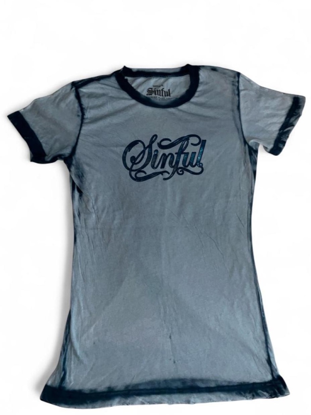 Sinful Gray Tee with Black Trim and Script Logo